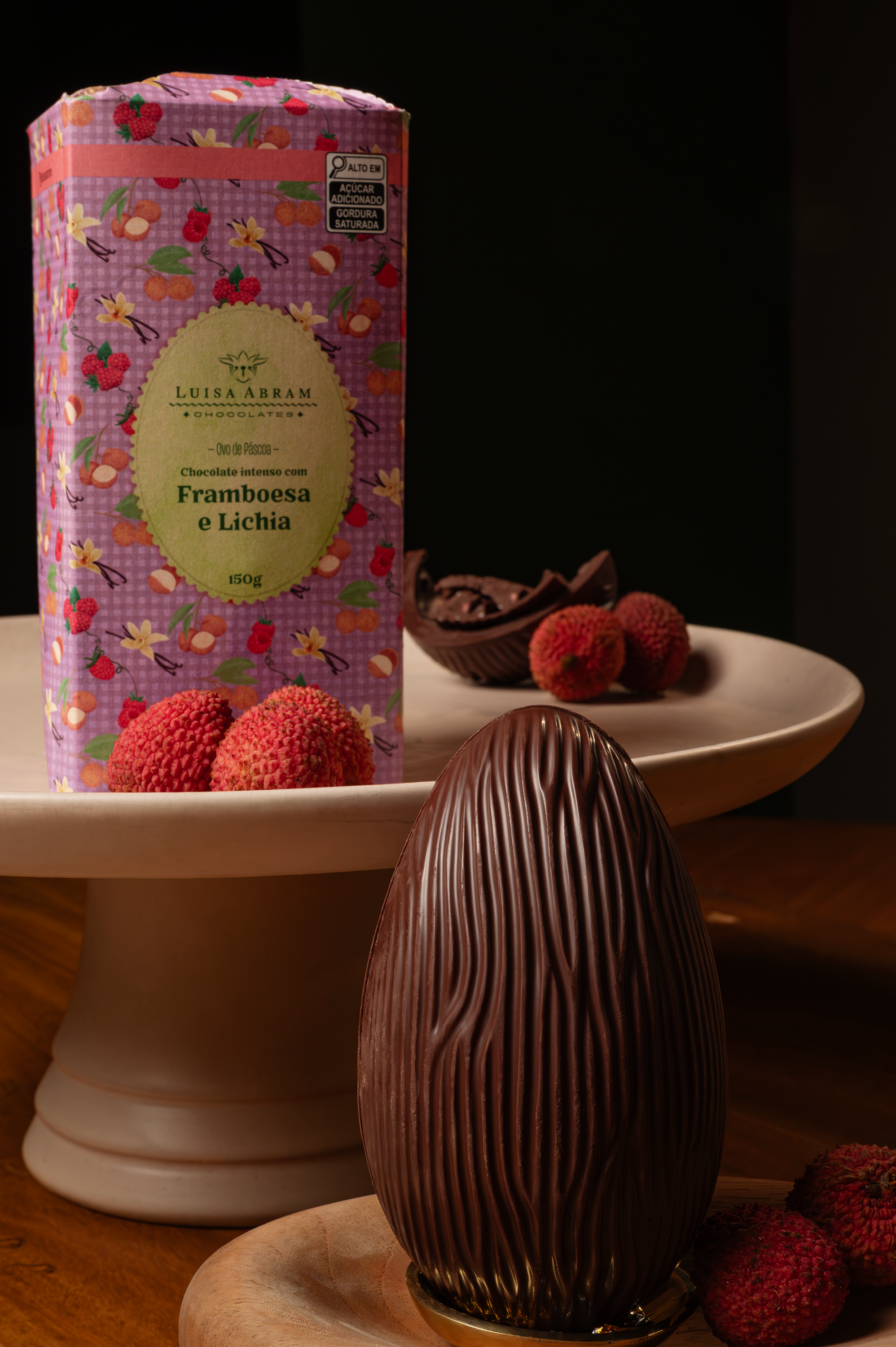 Ovo de Páscoa 70% com Framboesa e Lichia